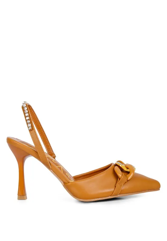 Blue Zone Planet |  Diva's Pull Me Diamante Metal Chain Sandals