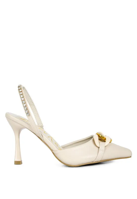 Blue Zone Planet |  Diva's Pull Me Diamante Metal Chain Sandals