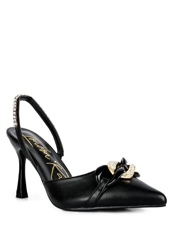 Blue Zone Planet |  Diva's Pull Me Diamante Metal Chain Sandals