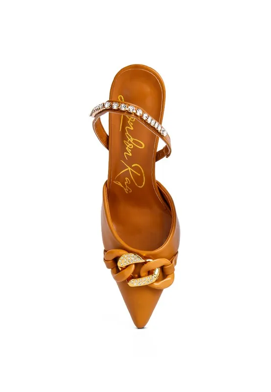 Blue Zone Planet |  Diva's Pull Me Diamante Metal Chain Sandals