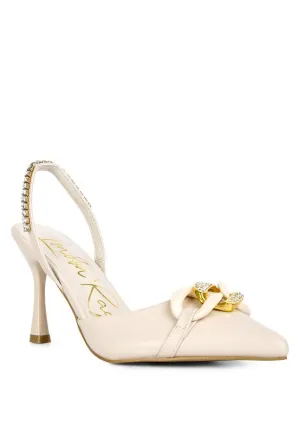 Blue Zone Planet |  Diva's Pull Me Diamante Metal Chain Sandals