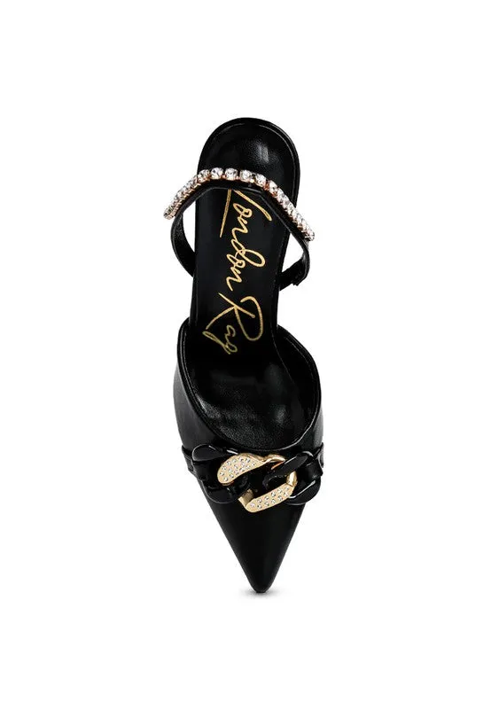 Blue Zone Planet |  Diva's Pull Me Diamante Metal Chain Sandals