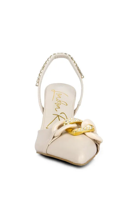 Blue Zone Planet |  Diva's Pull Me Diamante Metal Chain Sandals