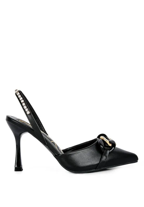 Blue Zone Planet |  Diva's Pull Me Diamante Metal Chain Sandals
