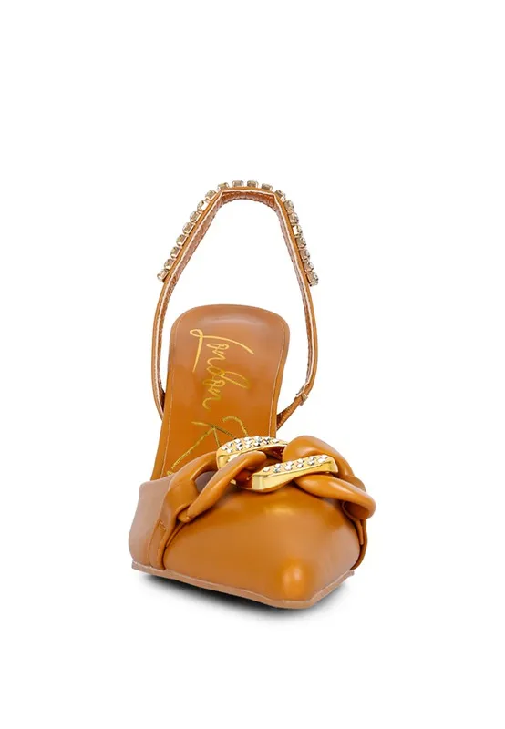 Blue Zone Planet |  Diva's Pull Me Diamante Metal Chain Sandals
