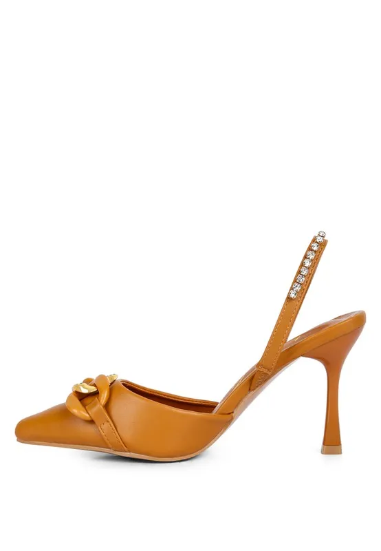 Blue Zone Planet |  Diva's Pull Me Diamante Metal Chain Sandals