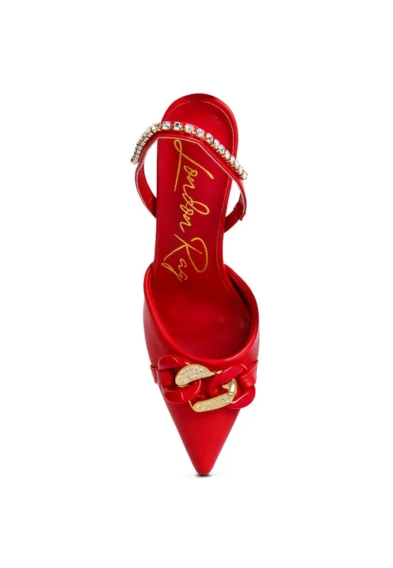 Blue Zone Planet |  Diva's Pull Me Diamante Metal Chain Sandals