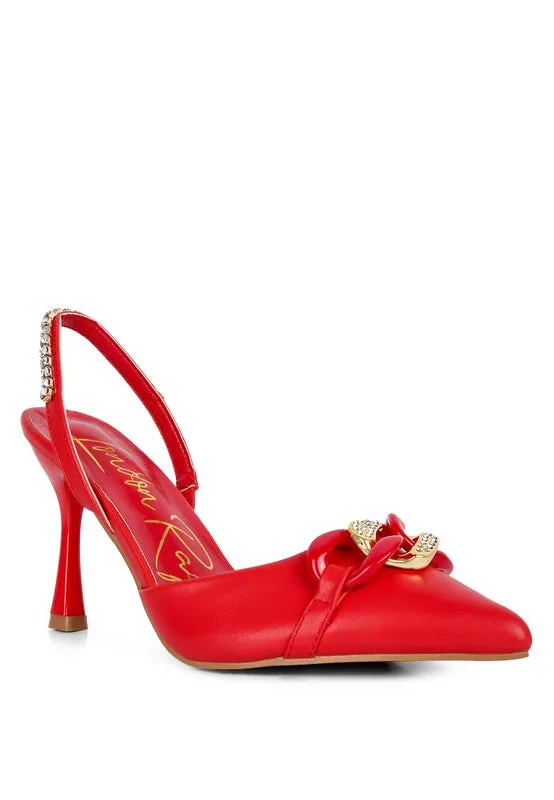 Blue Zone Planet |  Diva's Pull Me Diamante Metal Chain Sandals