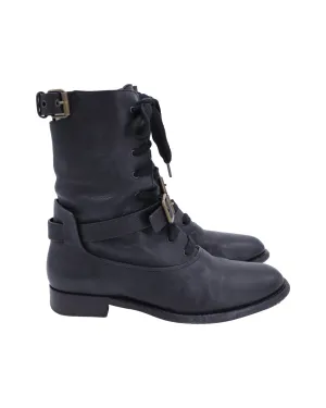Chloé Otto Moto Combat Boots in Black Leather