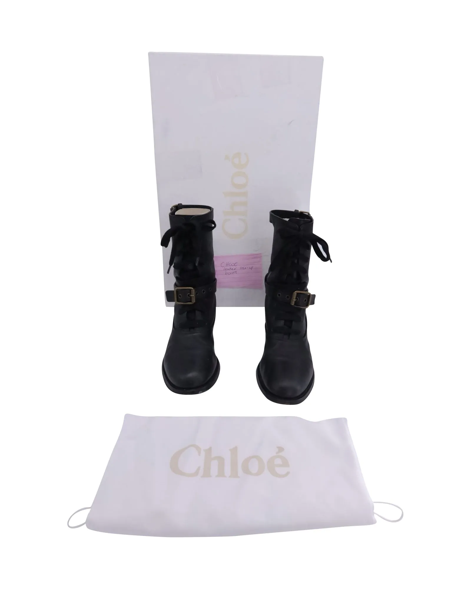 Chloé Otto Moto Combat Boots in Black Leather