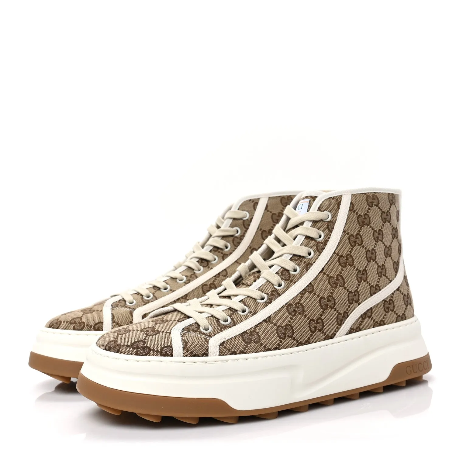 GG Monogram High Top Platform 55mm Sneakers 12 Beige Ebony Mystic White For Women