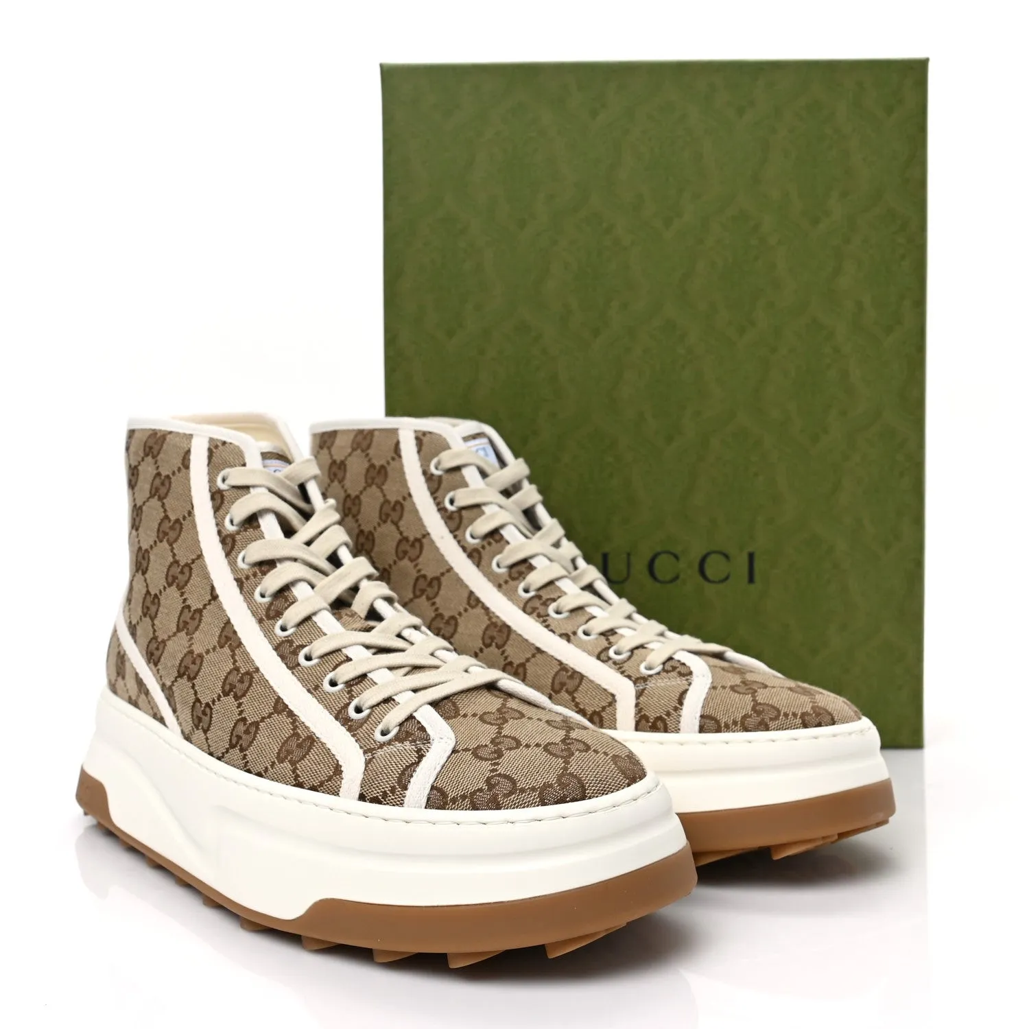 GG Monogram High Top Platform 55mm Sneakers 12 Beige Ebony Mystic White For Women