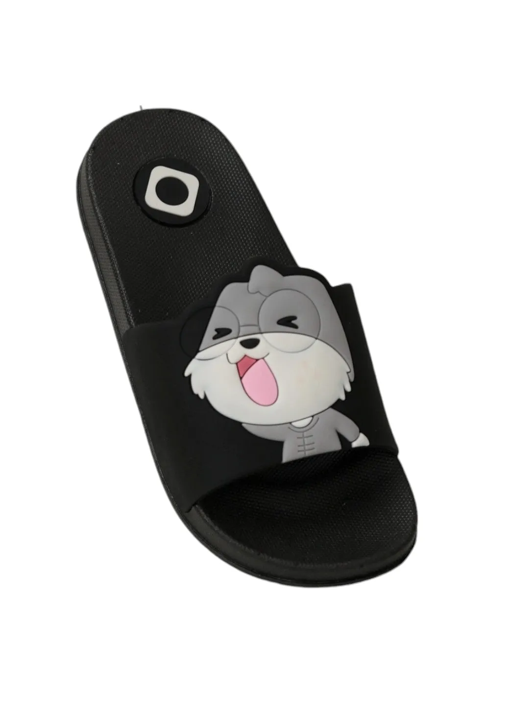 Girls' Whimsical Squirrel-Accent Black Sliders