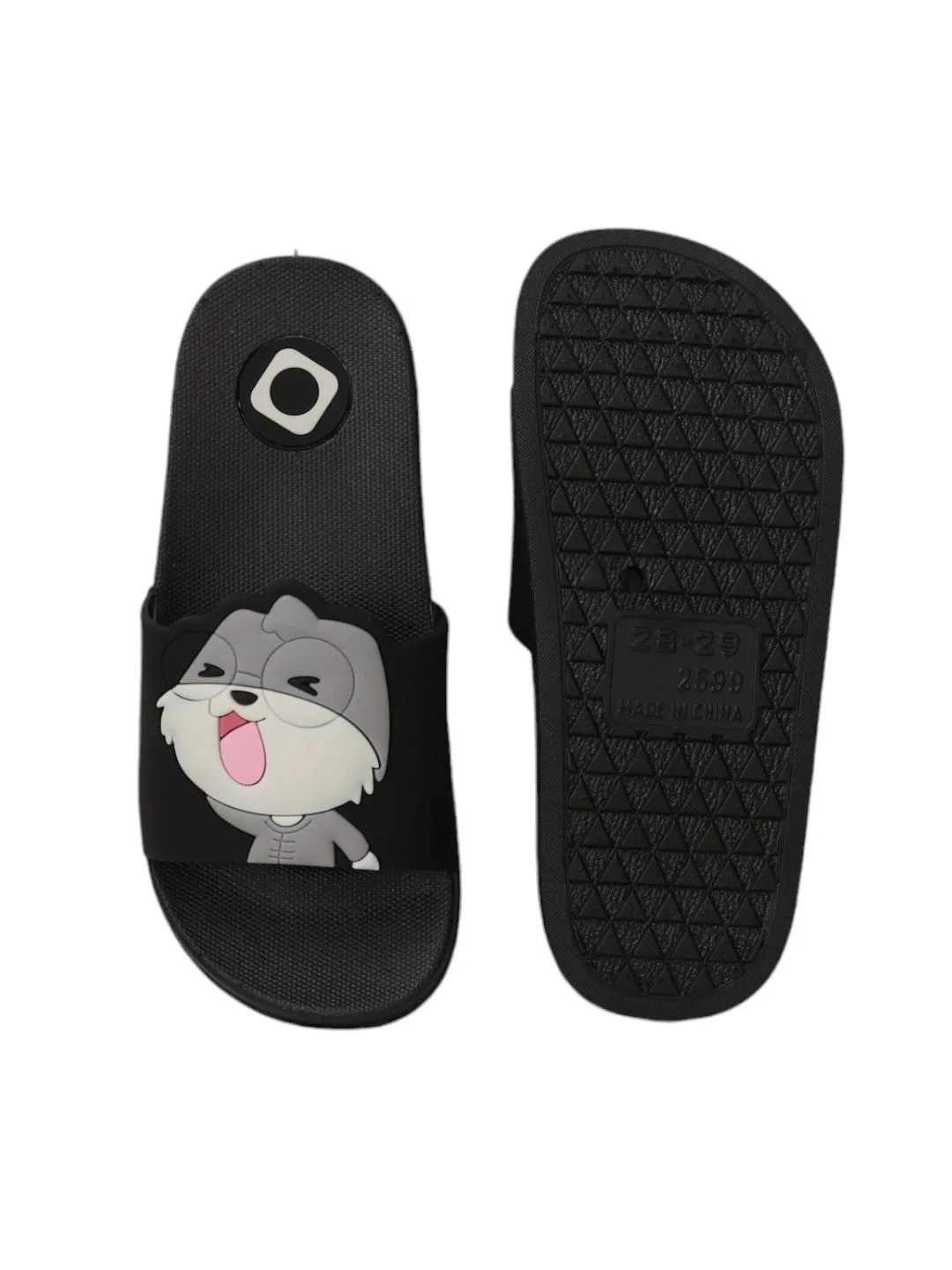 Girls' Whimsical Squirrel-Accent Black Sliders