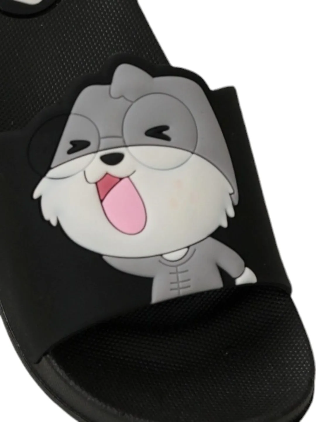 Girls' Whimsical Squirrel-Accent Black Sliders