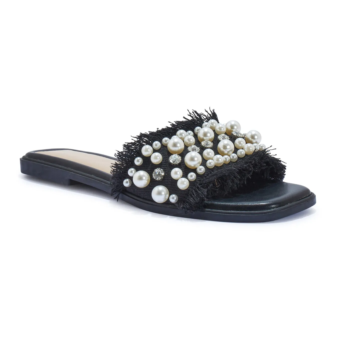 PAPRIKA1 PEARL AND DIAMANTE HESSIAN DETAIL FLAT SANDAL