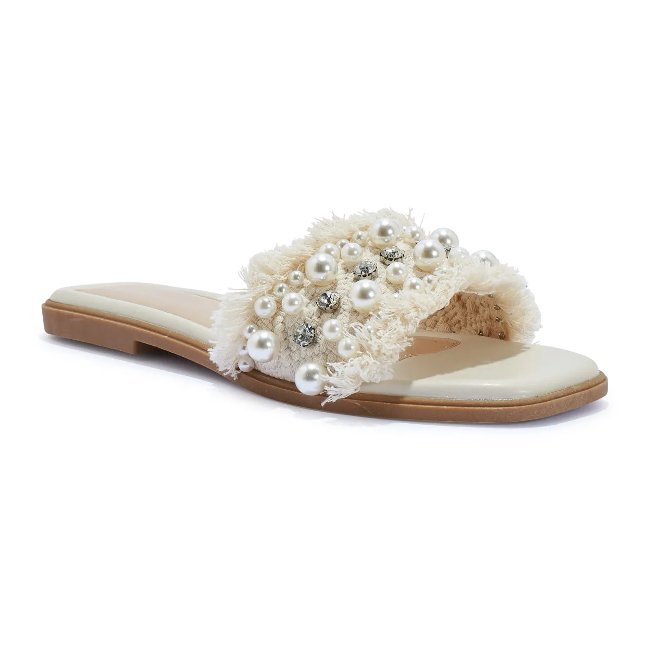 PAPRIKA1 PEARL AND DIAMANTE HESSIAN DETAIL FLAT SANDAL