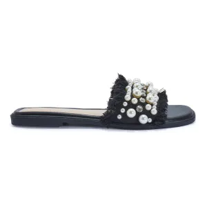 PAPRIKA1 PEARL AND DIAMANTE HESSIAN DETAIL FLAT SANDAL