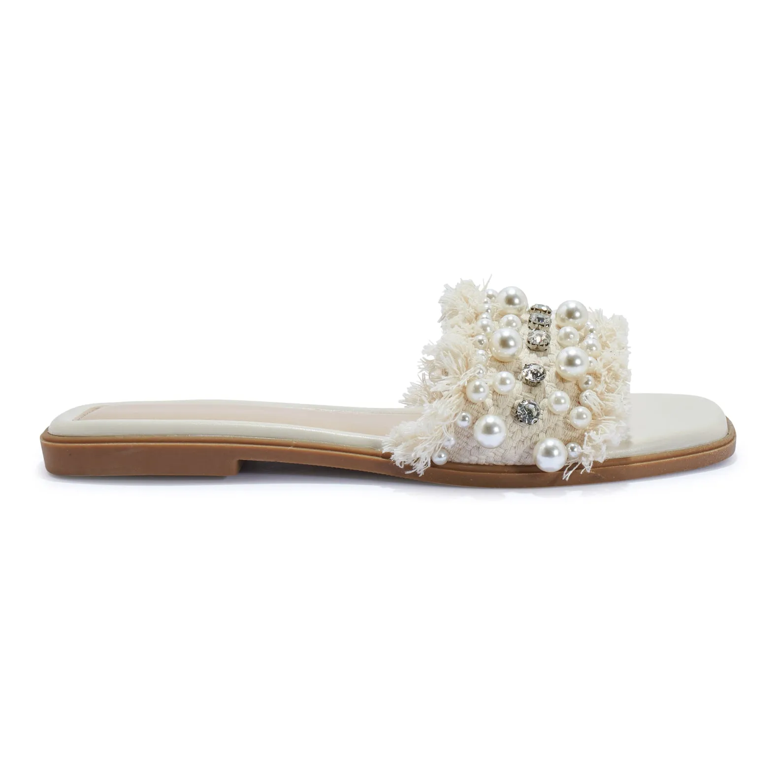 PAPRIKA1 PEARL AND DIAMANTE HESSIAN DETAIL FLAT SANDAL