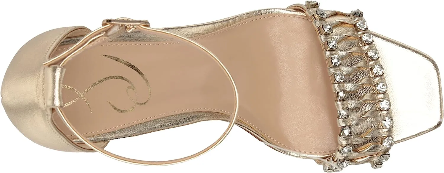 Sam Edelman Ninette Gold Leaf Embellished Strap Buckle Ankle Block Heel Sandals