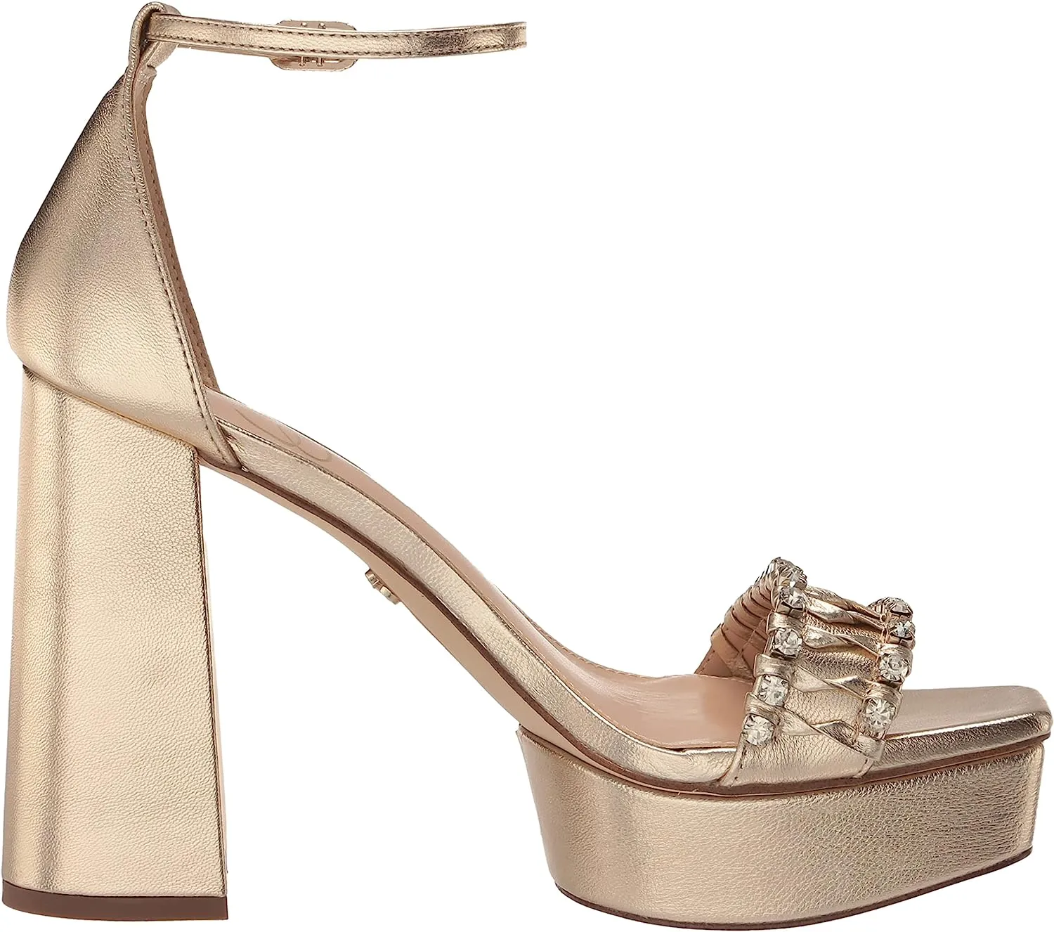 Sam Edelman Ninette Gold Leaf Embellished Strap Buckle Ankle Block Heel Sandals