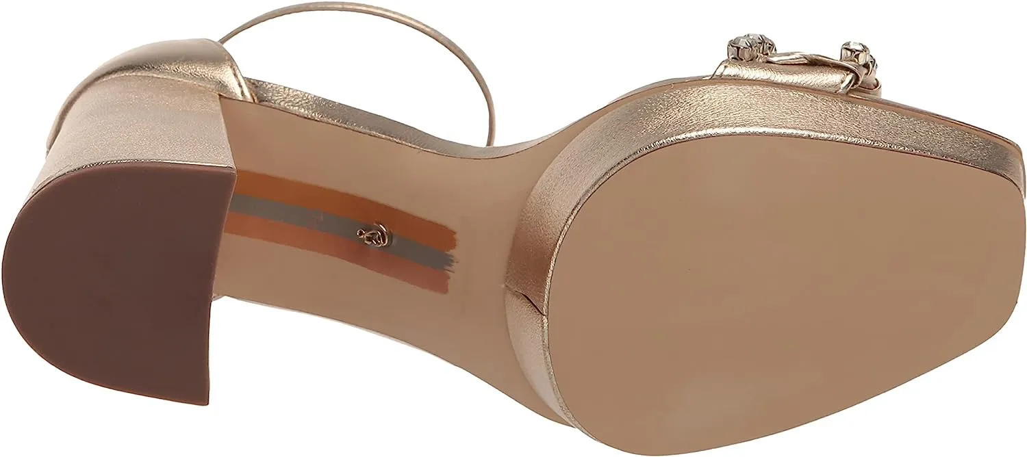 Sam Edelman Ninette Gold Leaf Embellished Strap Buckle Ankle Block Heel Sandals
