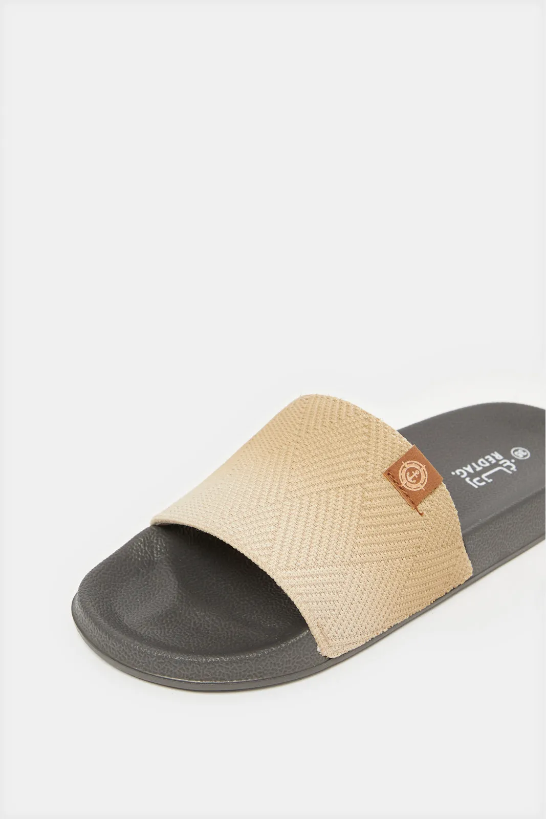 Senior Boys Beige Striped Slide
