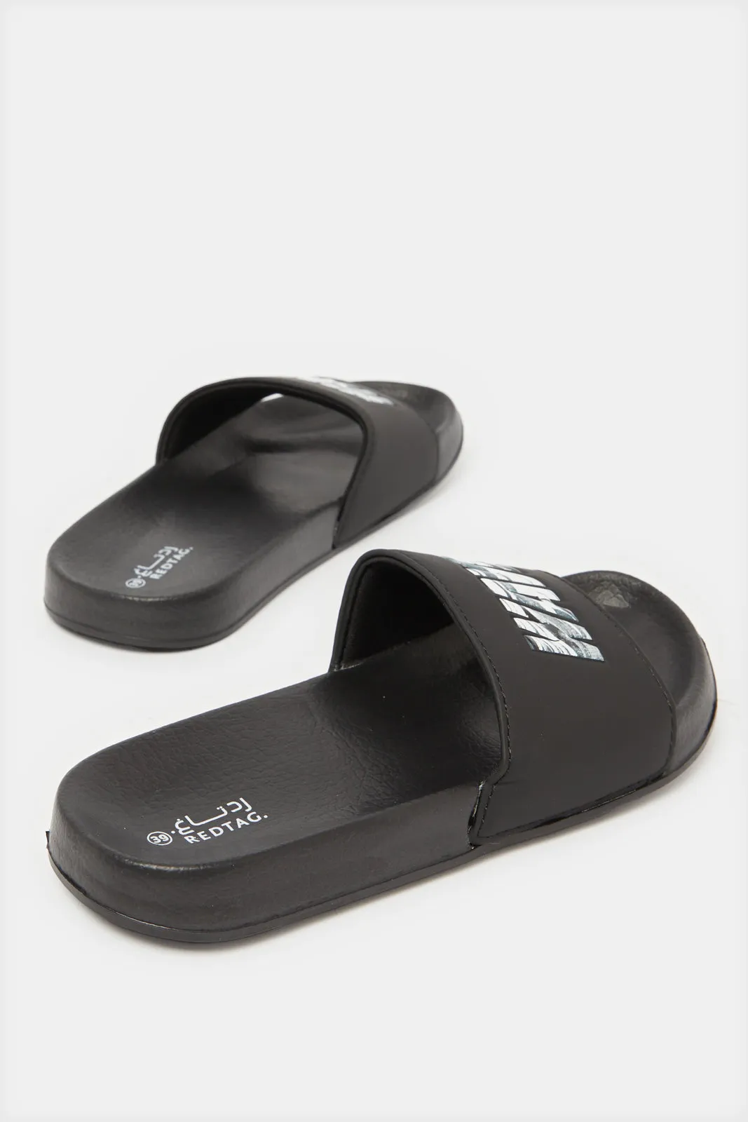 Senior Boys Black Printed Slide