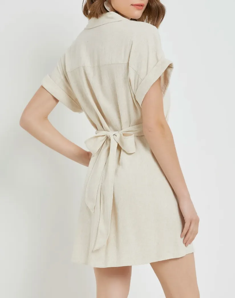 Short Sleeve Chain Belted Shirt Dress