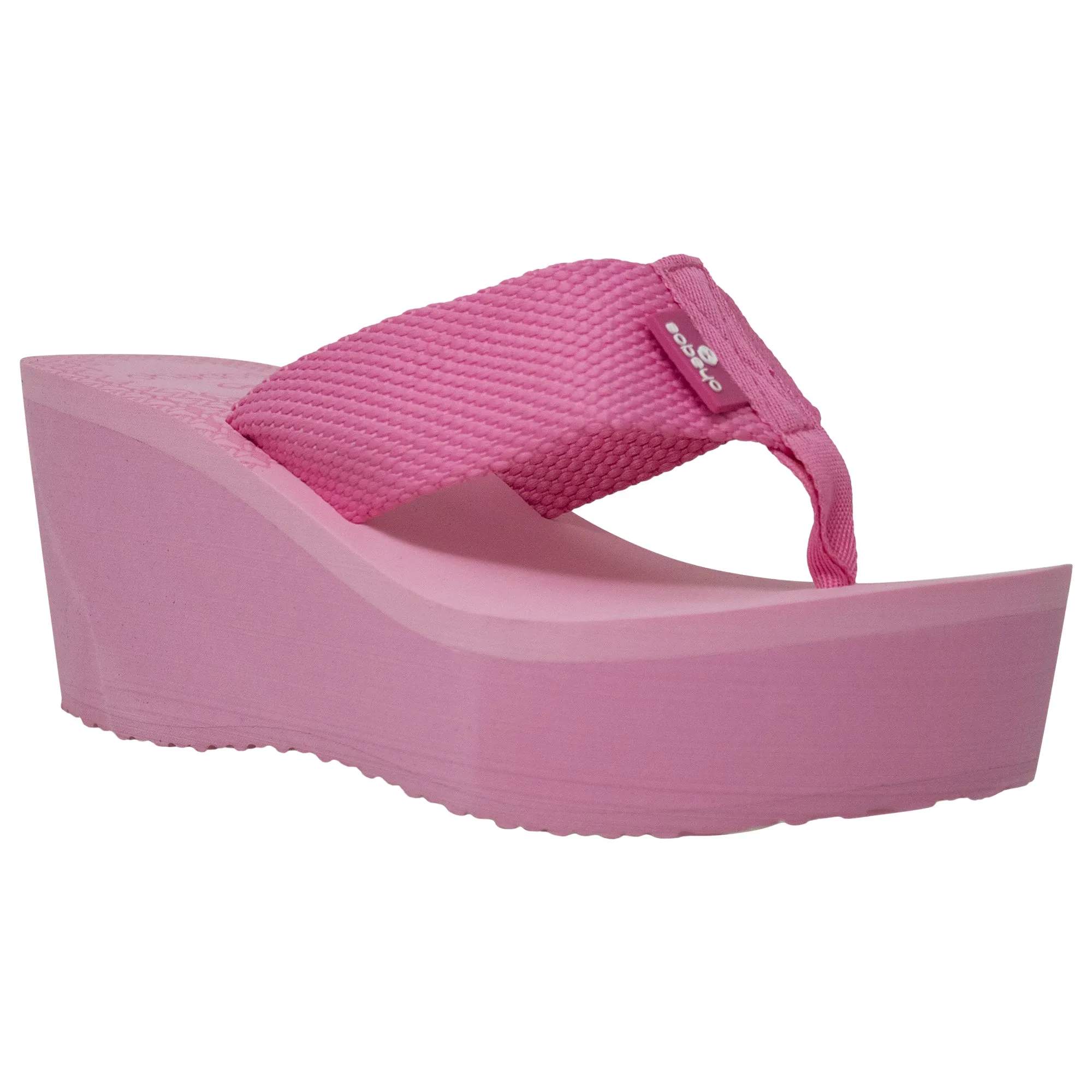 SOBEYO Thong Platform Sandals Soft Light-Weight Sole Flip Flop Wedges Pink