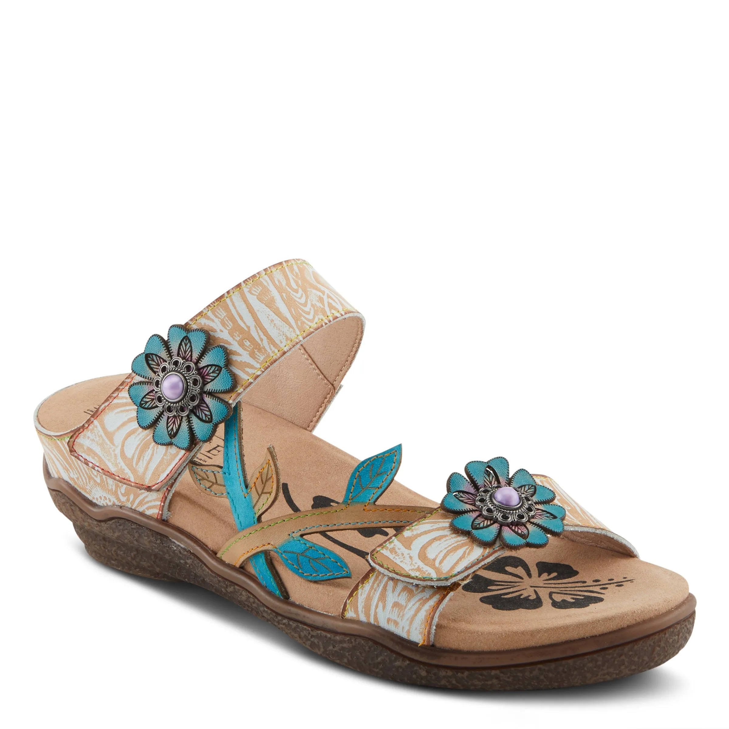 Spring Step Shoes  L'Artiste Aymée Slide Sandals Women's Hand Painted Leather