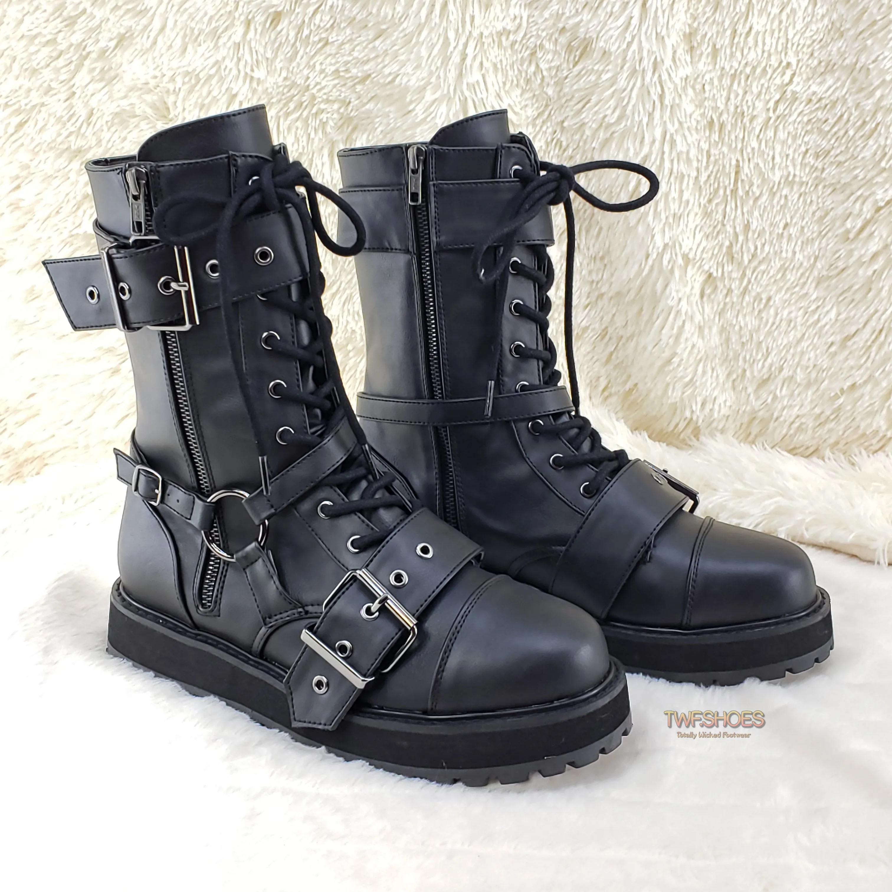Valor 220 Goth Combat Biker Ankle Boots Black Matte Men US Sizes NY