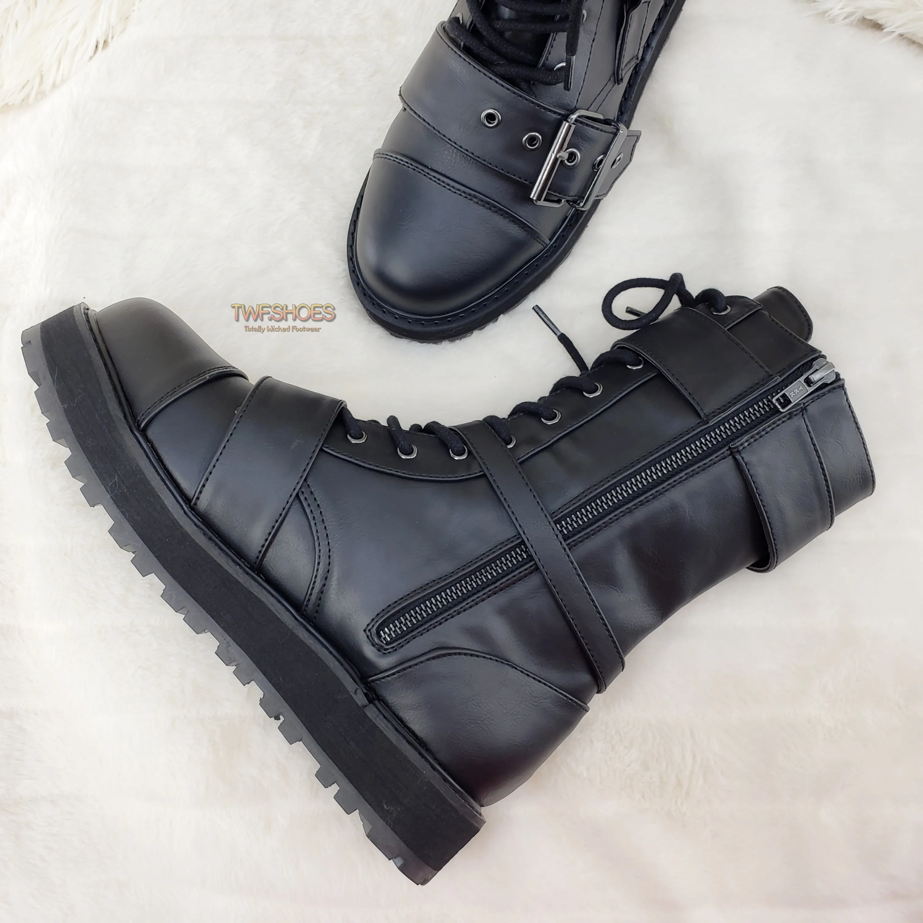 Valor 220 Goth Combat Biker Ankle Boots Black Matte Men US Sizes NY