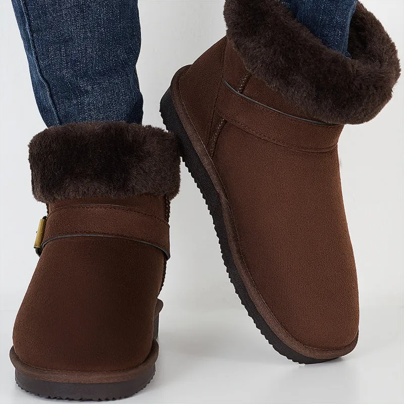 Warm Fur Lined Ankle Snow Boots Side Buckle Winter Booties