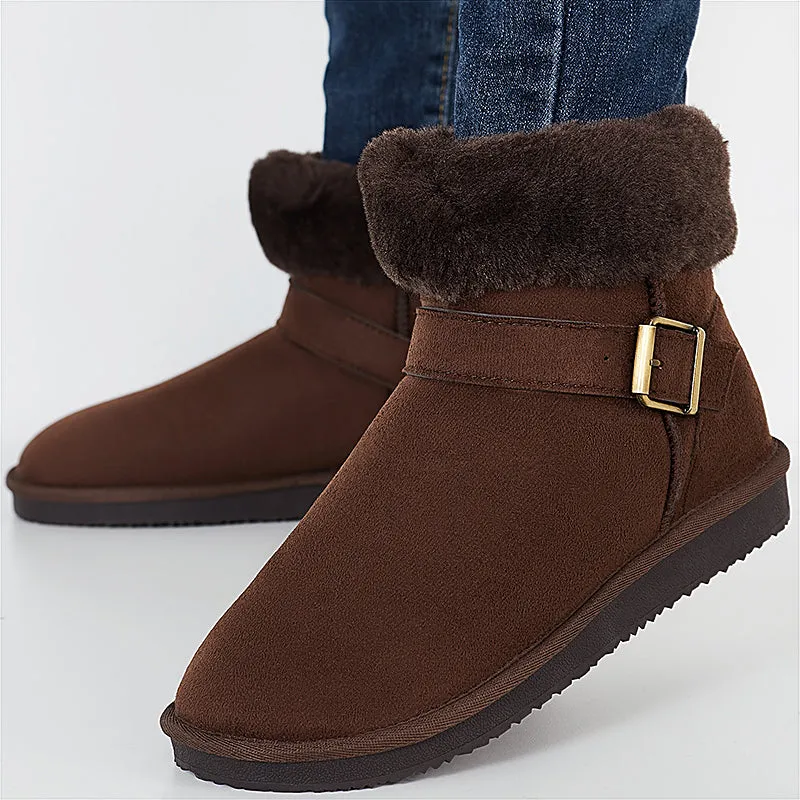 Warm Fur Lined Ankle Snow Boots Side Buckle Winter Booties