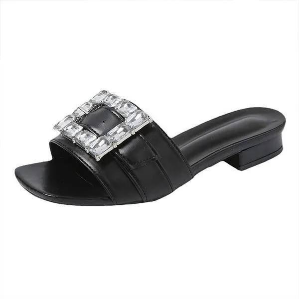 Women's Low Heel Square Buckle Rhinestone Thong Sandals 81807658C